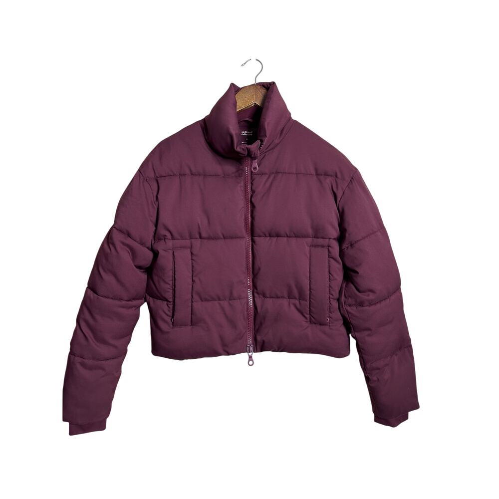 Girlfriend Collective Cropped Recycled Puffer Jacket in Wine size XS Athleisure